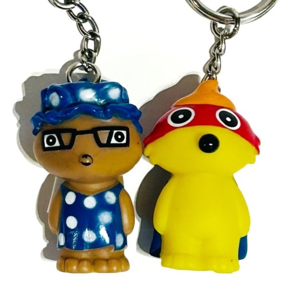 Vintage 1980s Star Awards Keychains Fox Wolf Grandma Blue Polka Dot Rainbow Toy